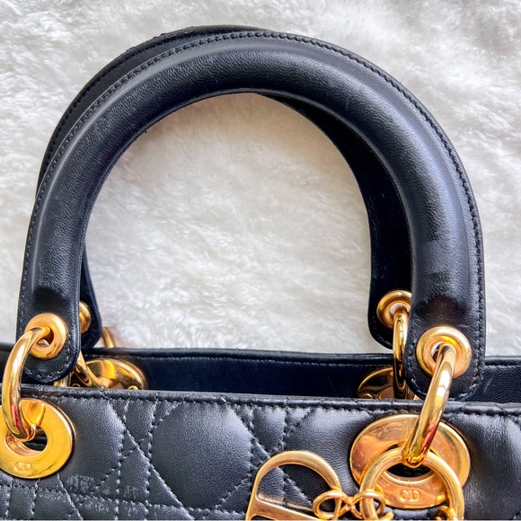 CHRISTIAN DIOR Cannage Leather Top Handle Tote Bag Black Large - Picture 9 of 17